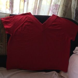 Red V-neck shirt